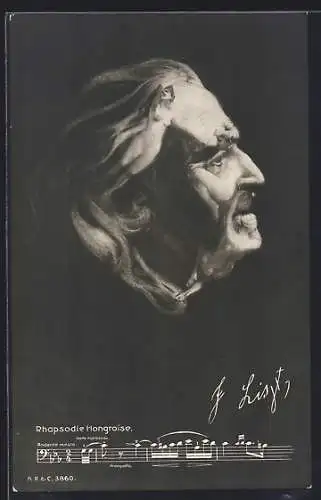 AK Musiker Fr. Liszt, Seitenportrait mit Frauenkörpern, Metamorphose