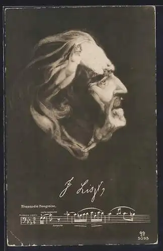 AK Portrait des Komponisten Franz Liszt aus nackten Frauenkörpern zusammengesetzt