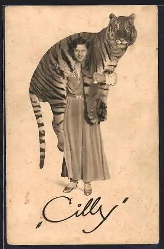 AK Cilly mit Tiger, Zirkus Krone