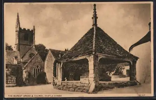 AK Castle Combe, The Market Cross & Church