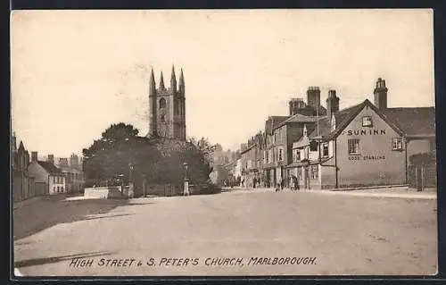 AK Marlborough, High Street & St. Peter`s Church, Sun Inn
