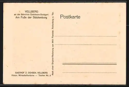 Künstler-AK Vellberg, Ortspartie am Fusse der Stöckenburg