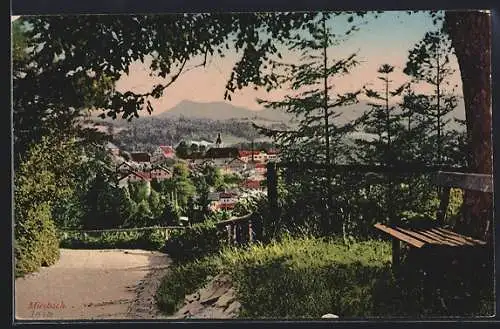 AK Miesbach, Talansicht vom Berg aus