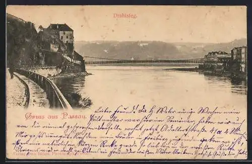 AK Passau, Flusspartie mit Drahtsteg