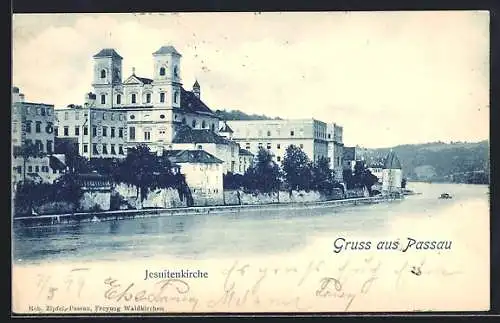 AK Passau, Flusspartie mit Jesuitenkirche
