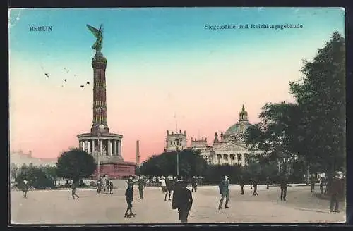 AK Berlin-Tiergarten, Siegessäule und Reichstagsgebäude