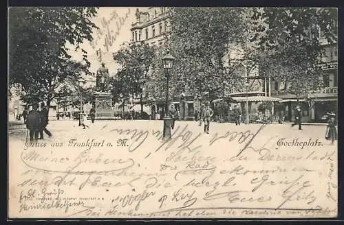 AK Frankfurt a. M., Goetheplatz mit Denkmal