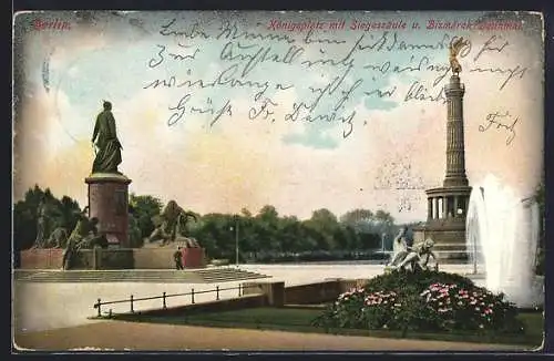 AK Berlin-Tiergarten, Siegessäule und Bismarck-Denkmal, Königsplatz