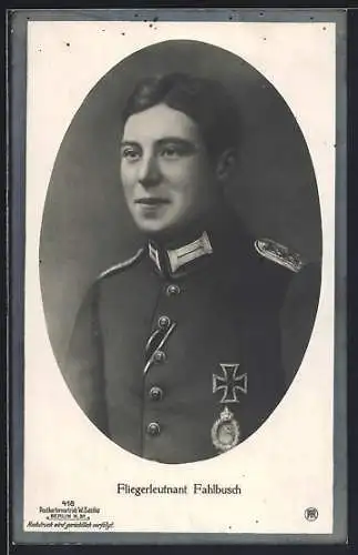 AK Sanke Nr. 418, Fliegerleutnant Fahlbusch in Uniform