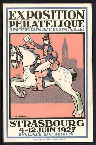 Künstler-AK Strasbourg, Exposition Philatelique Internationale 1927, Postillon