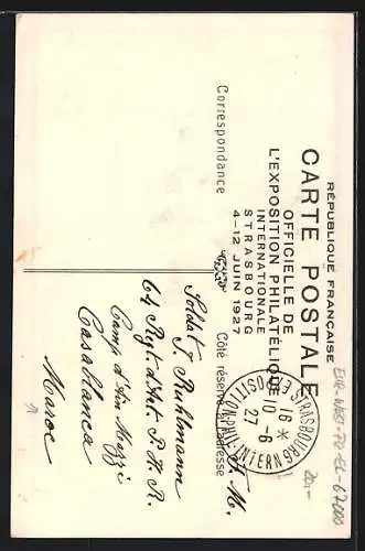 Künstler-AK Strasbourg, Exposition Philatelique Internationale 1927, Postillon