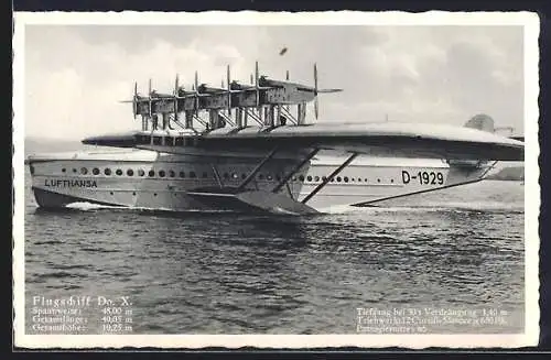 AK Flugschiff DO. X. D-1929 der Lufthansa auf dem See