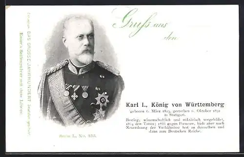 AK Portrait Karl I. König von Württemberg