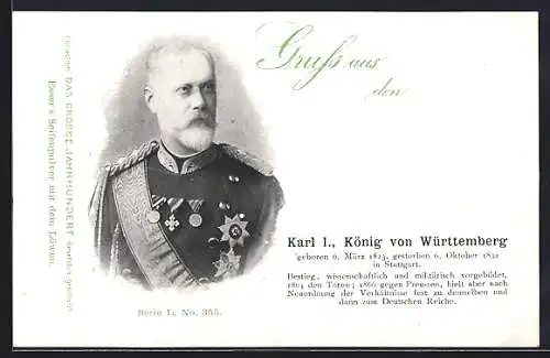 AK Portrait Karl I. König von Württemberg