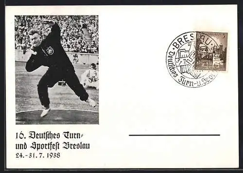 AK Breslau, 16. Deutsches Turn- und Sportfest 1938, Sportler beim Kugelstossen
