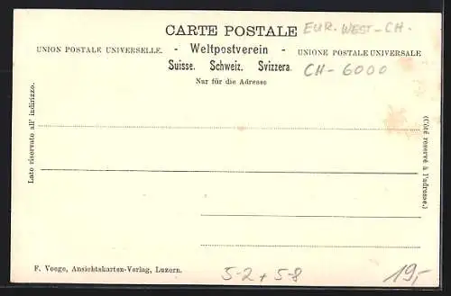 Künstler-AK Luzern, Löwendenkmal im Jugendstil-Passepartout, Dame auf einem Feld