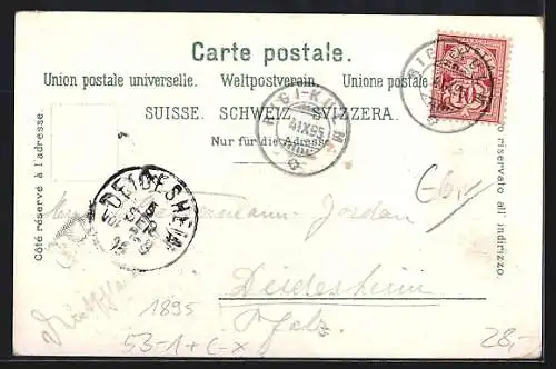 Vorläufer-Lithographie Rigi, 1895, Schreibers Rigi-Kulm Hotels & Hotel u. Pension Rigi-Staffel