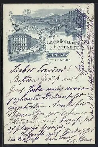 Vorläufer-Lithographie Genève, 1895, Grand Hotel de Russie & Continental, Vve. A. F. Rathgeb