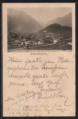 Vorläufer-AK Interlaken, 1895, Blick auf die Stadt