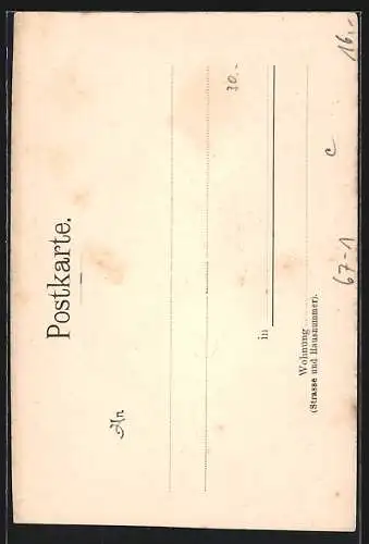 Künstler-AK Stuttgart, Elektrizitäts- und Kunstgewerbe-Ausstellung 1896, Blick auf ein Ausstellungsgebäude