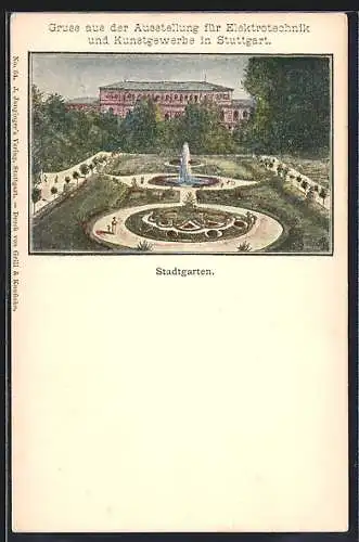 Künstler-AK Stuttgart, Elektrizitäts- und Kunstgewerbe-Ausstellung 1896, Der Stadtgarten