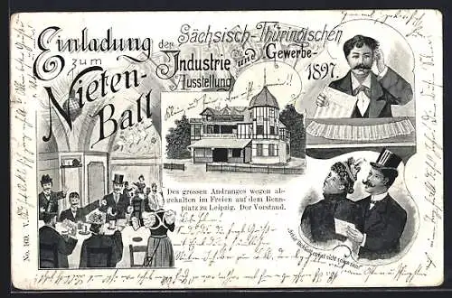 AK Leipzig, Sächs.-Thüring. Industrie- & Gewerbe-Ausstellung 1897, Einladung zum Nietenball, Landhaus Fortuna