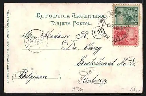 Lithographie Buenos Aires, Avenida Callao, Calle Callao esq. Lavalle, Banco de Londres y Rio de la Plata
