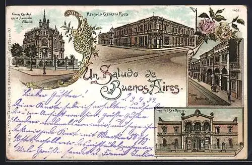 Lithographie Buenos Aires, Mercado General Roca, Gran Chalet en la Avenida Alvear