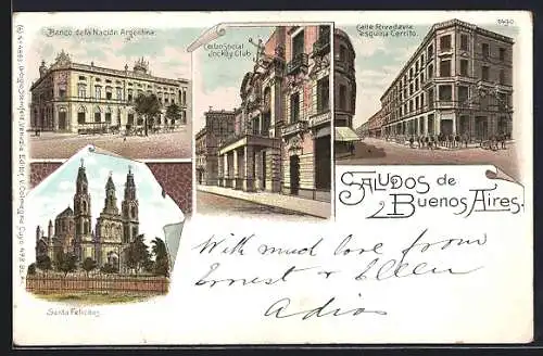 Lithographie Buenos Aires, Banco de la Nación Argentina, Centro Social Jockey Club, Santa Felicitas