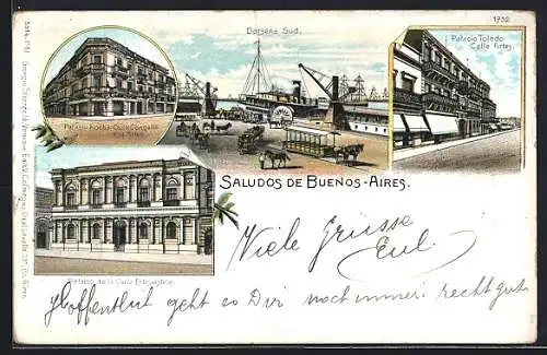 Lithographie Buenos Aires, Palacio de la Curia Eclesiastica, Darsena Sud, Palacio Toledo