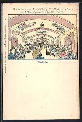 AK Stuttgart, Ausstellung für Elektrotechnik und Kunstgewerbe, im Bierkeller