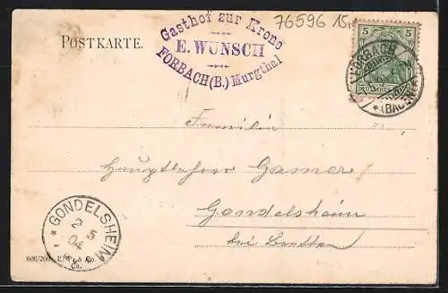 AK Forbach, Gasthaus zur Krone, Kriegerdenkmal, Wasserfall, Totalansicht