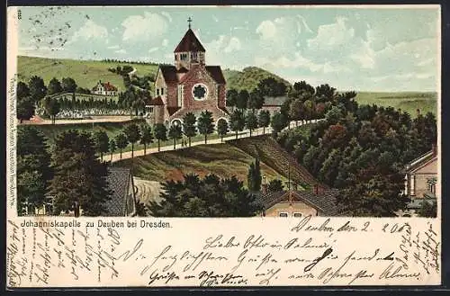 Lithographie Deuben / Dresden, Blick zur Johanniskapelle