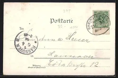Vorläufer-Lithographie Emden, 1894, Kaiser Friedrich-Schule, Kgl. Wilhelms-Gymnasium, Rathaus und alte Emder Häuser