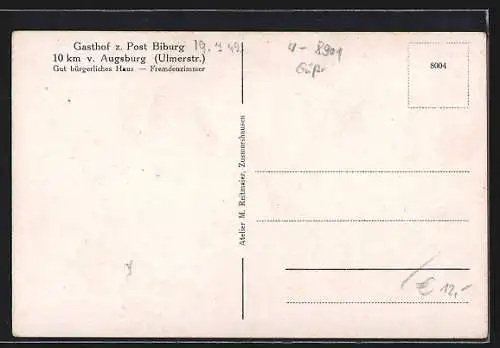 AK Biburg /Augsburg, Gasthof zur Post, Ulmerstr., Ansicht mit Strasse aus der Vogelschau