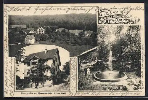 AK Uhingen, Gasthaus Restaurant zur Nassachmühle, Blick auf den Ort