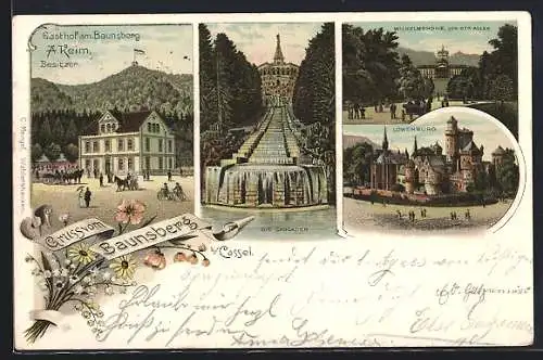 AK Baunsberg b. Cassel, Gasthof am Baunsberg, Caskaden, Wilhelmshöhe