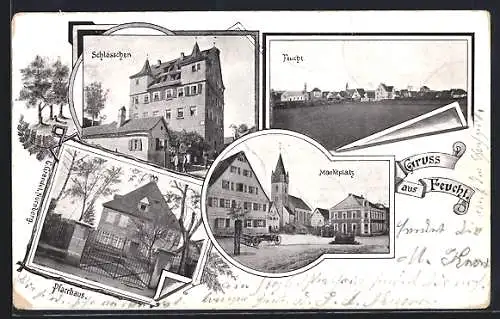 AK Feucht, Marktplatz, Schlösschen, Pfarrhaus, Ortsansicht