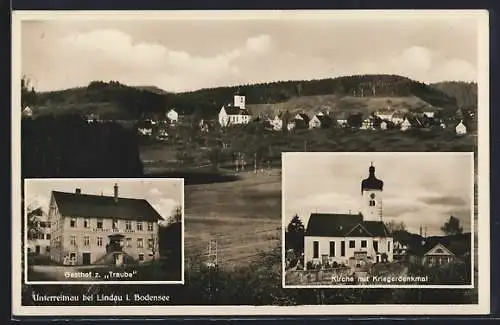AK Unterreitnau b. Lindau i. Bodensee, Gasthof z. Traube, Kirche mit Kriegerdenkmal