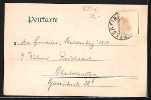 AK Feldafing, Gasthof zur Eisenbahn, Saalansicht, Fluss mit Dampfer