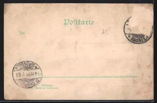 Lithographie Frankfurt-Nordend, Café Heinz mit Pferdebahn, Fahrgasse 111, Conzertsaal, Billard-Salon