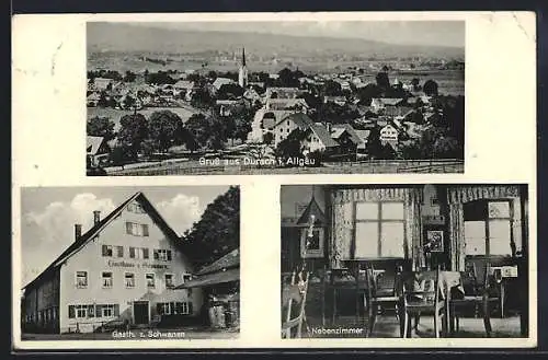 AK Durach i. Allgäu, Gasth. z. Schwanen, Nebenzimmer, Ortsansicht