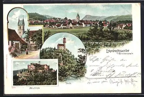 Lithographie Erkenbrechtsweiler, Ortsansicht, Neuffen, Teck, Breitenstein