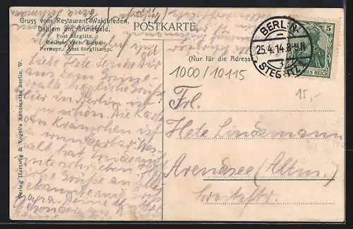 AK Berlin-Dahlem, Restaurant Waldfrieden, Bes. Wilhelm Sickler
