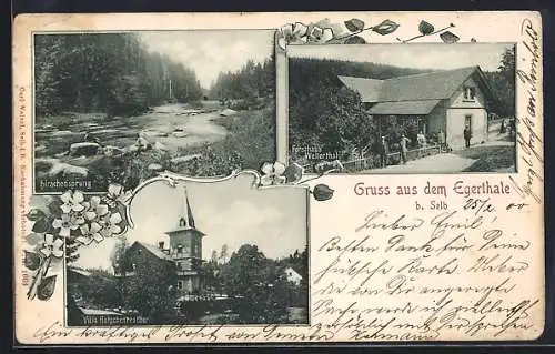 AK Selb, Forstahus Wellerthal im Egertal, Villa Hutschenreuther, Hirschensprung