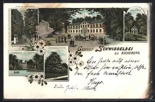 Lithographie Ascheberg / Plöner See, Gasthof Schwiddelei, Riesenkastanie