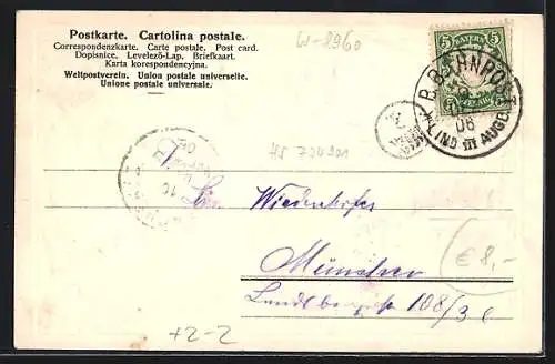 AK Kempten / Allgäu, Totalansicht des Ortes, Briefmarken, Wappen