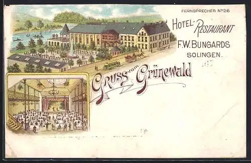 Lithographie Grünewald / Solingen, Hotel-Restaurant F. W. Bungards