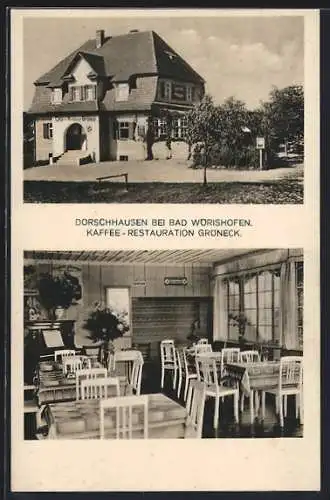 AK Dorschhausen bei Bad Wörishofen, Café-Restaurant Grüneck v. R. Müller mit Innenansicht