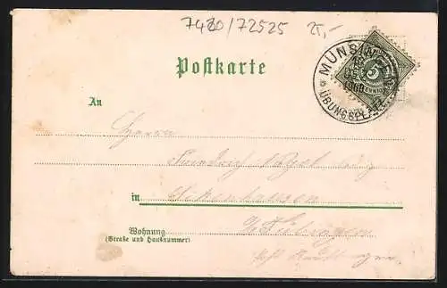 Lithographie Münsingen, Truppen-Übungsplatz, Hôtel Fezer, Gasthaus Ludwigs-Höhe, Casino